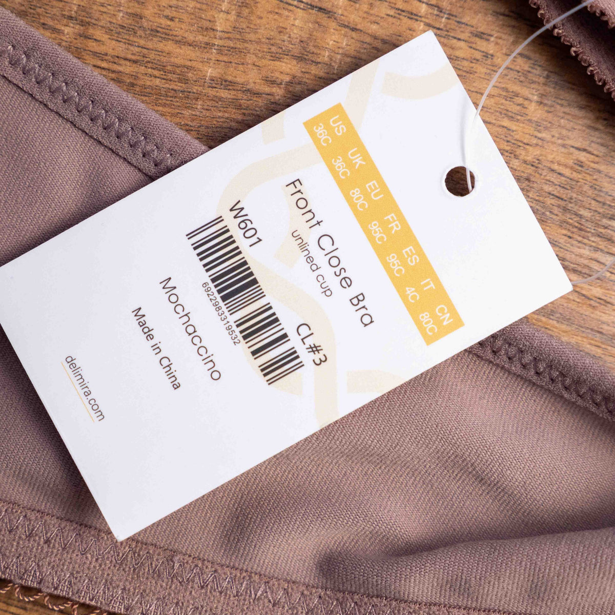 DELIMIRA brown medium bra with front closure clasp and adjustable straps in soft fabric.
