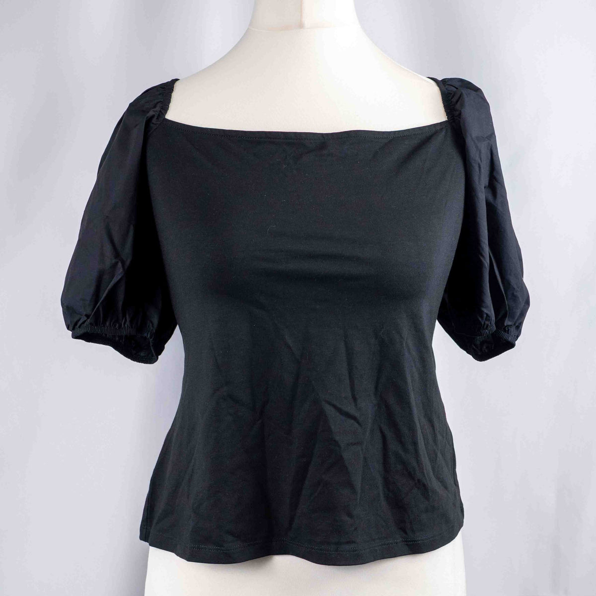 H&amp;M Black Puff Sleeve Top Large Cotton Blend NWT