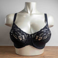 M&S black lace underwired bra with floral lace upper cups and adjustable straps.