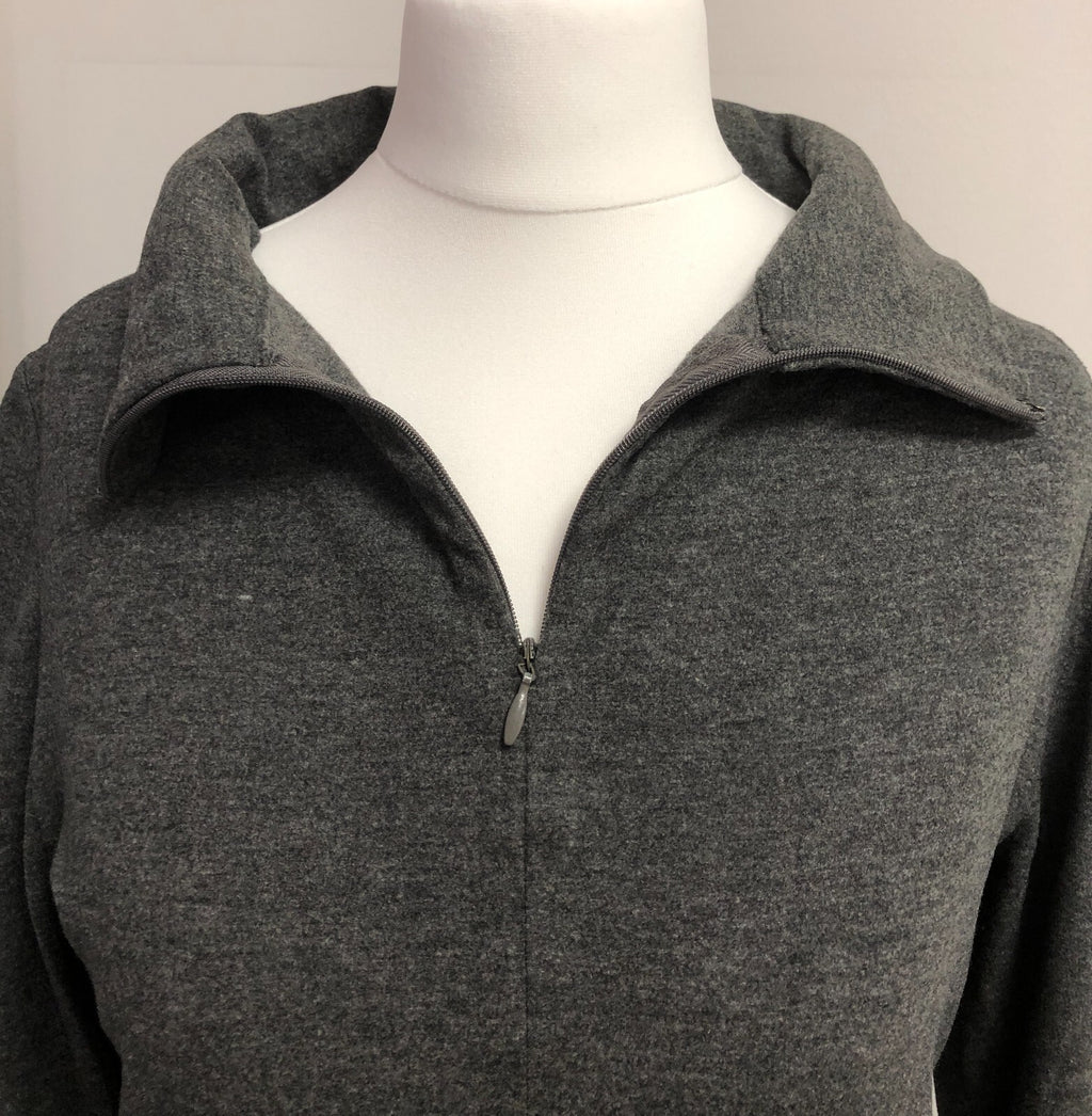 DKNY Midi Dress UK- Small Grey Zipped V-Neck Collar Pre-Owned
