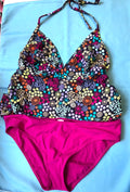 Maternity Tankini Pink Multi Top 38D Bottoms 38 UK16 Halter Neck by Anita BNWT