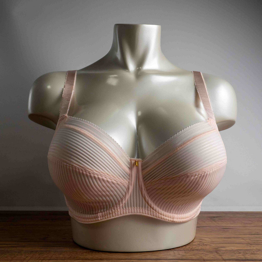 Fantasie apricot underwired soft cup bra with striped pattern and delicate trim.
