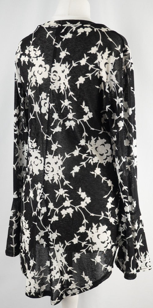 Izabel London Black &amp; White Floral Semi Sheer Size 12 Top Pre-Owned