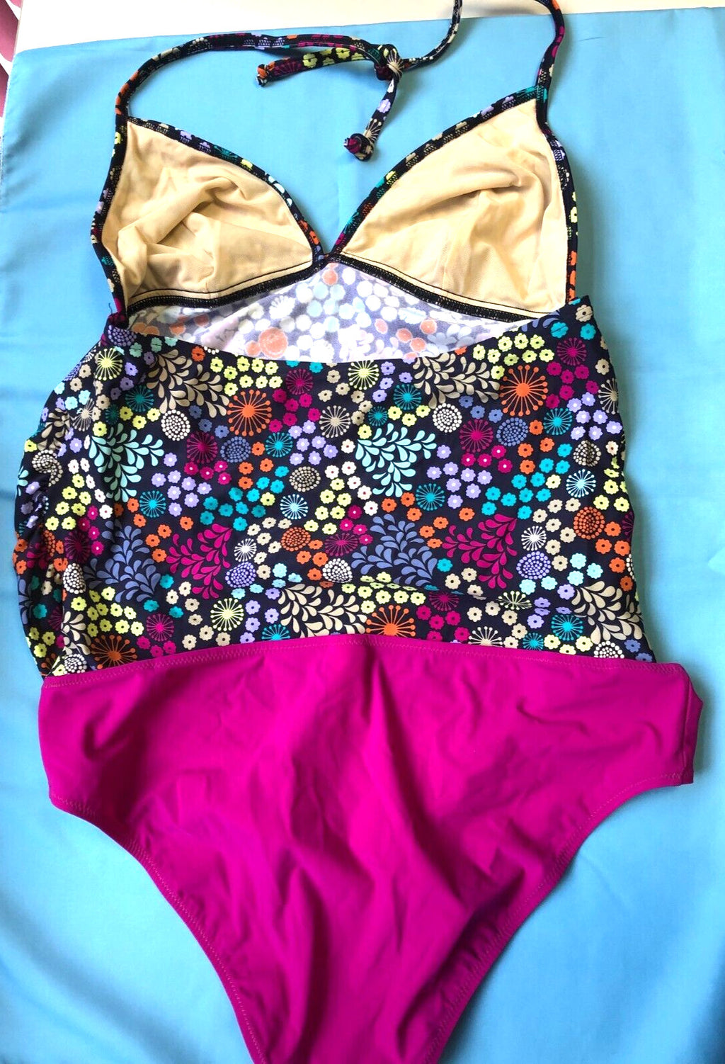 Maternity Tankini Pink Multi Top 38D Bottoms 38 UK16 Halter Neck by Anita BNWT