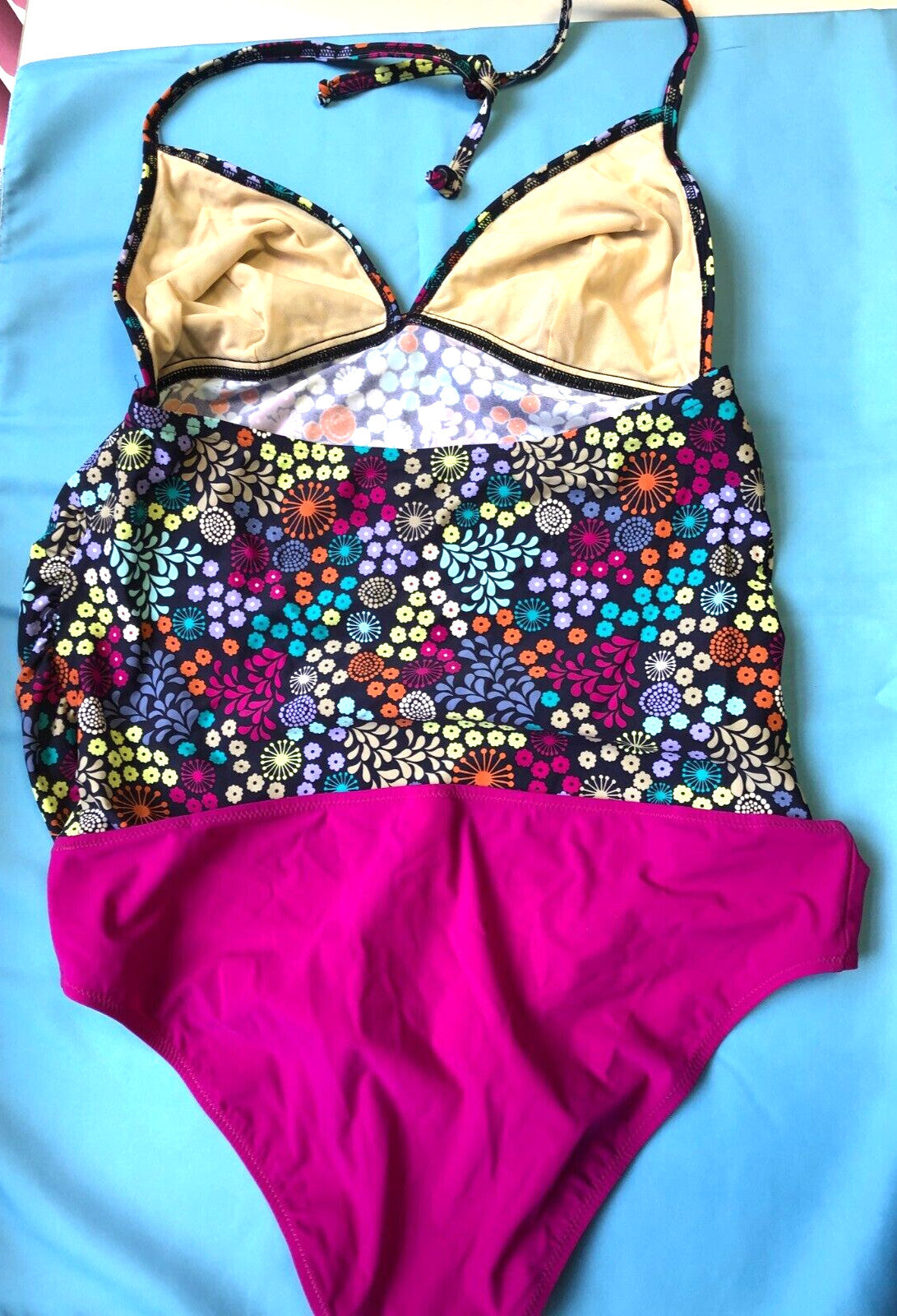 Maternity Tankini Pink Multi Top 38D Bottoms 38 UK16 Halter Neck by Anita BNWT