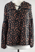 Papaya Woman Black/White/Brown Floral Long Sleeve Size 8 Top Pre-Owned