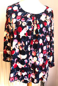 Womens Blouse UK18 Black Multi Collarless Round Neck Long Sleeve  BNWT