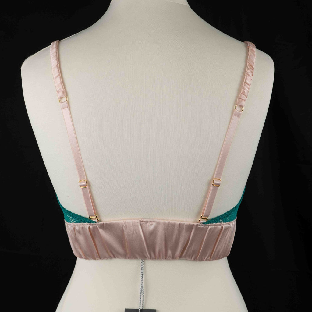 Love Rose Lingerie Large Green and Pink Silky Bralette NWT
