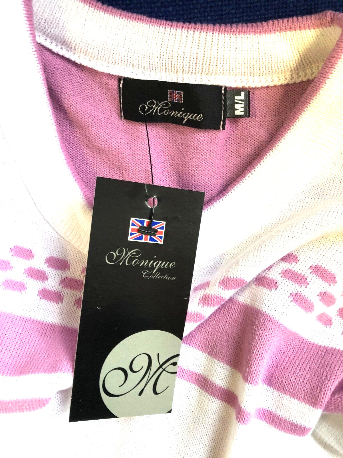Womens Top M/L Pink and White Round Neck Short Sleeve by Monique Collection BNWT