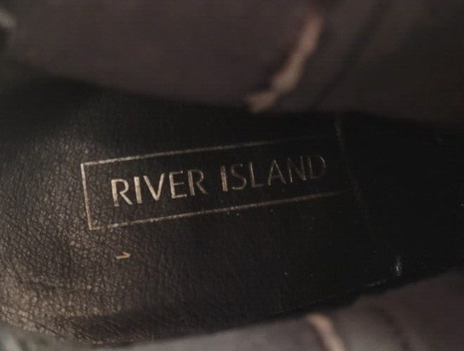River Island Ankle Boots UK4 Mock Croc Black Back Zip Fastening Pre-Owned