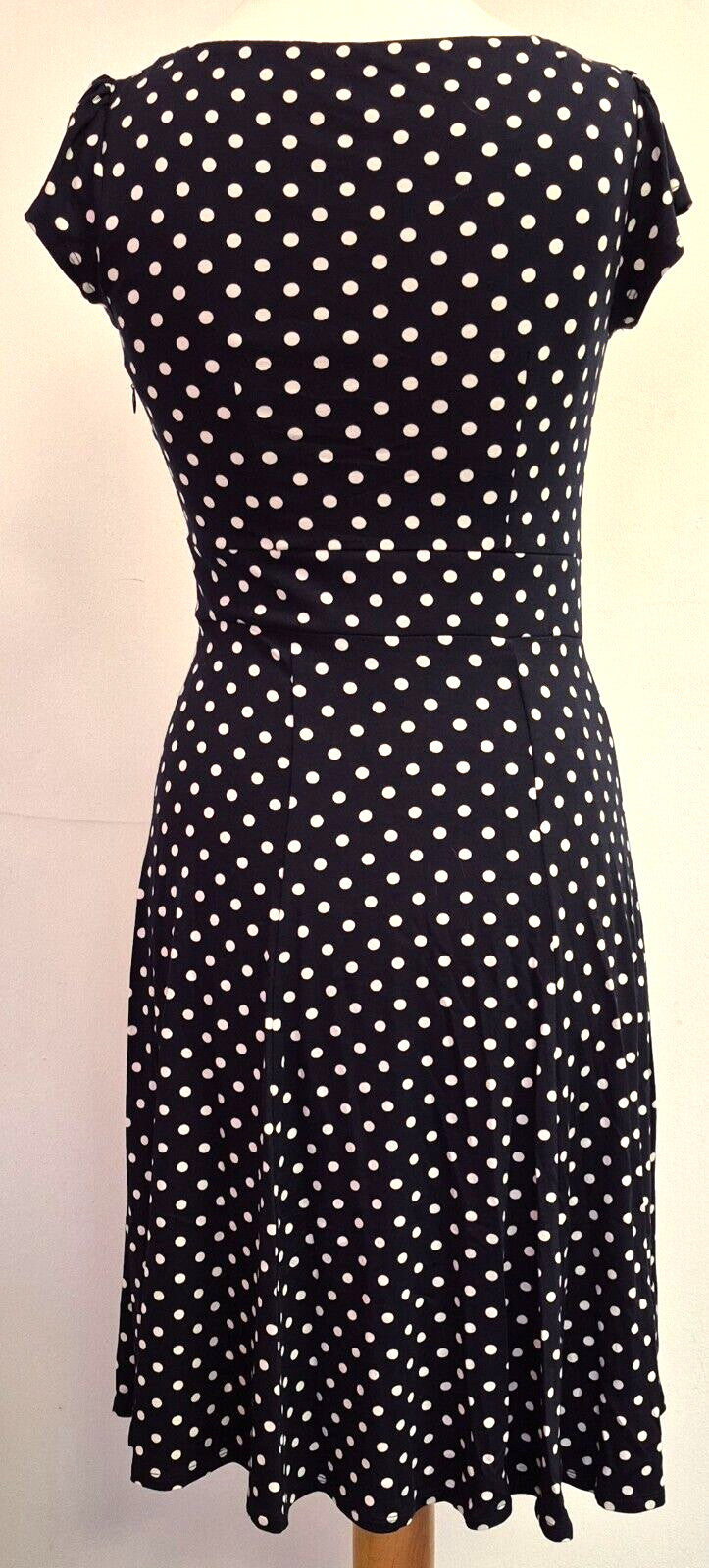 LAURA ASHLEY Dress UK8 Black/White Spot Fit &amp; Flare Knee Length Pre-Owned