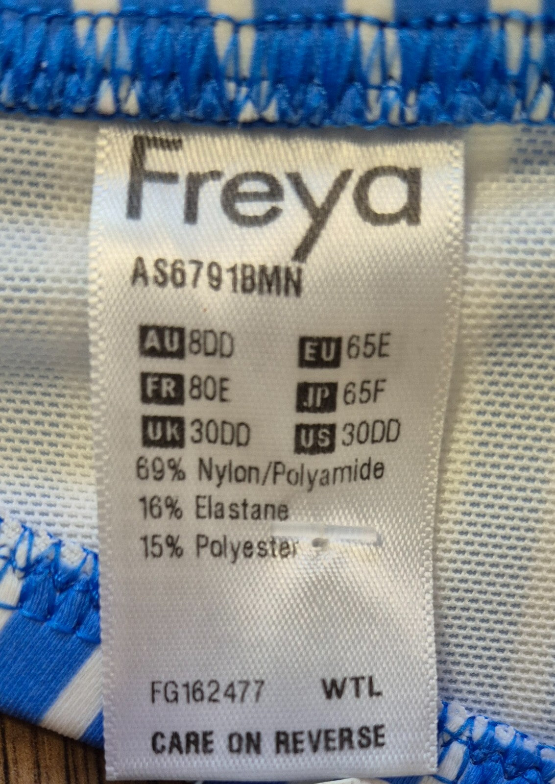 Freya 'Beach Hut' Bikini Top UK Blue/White 30DD NWT