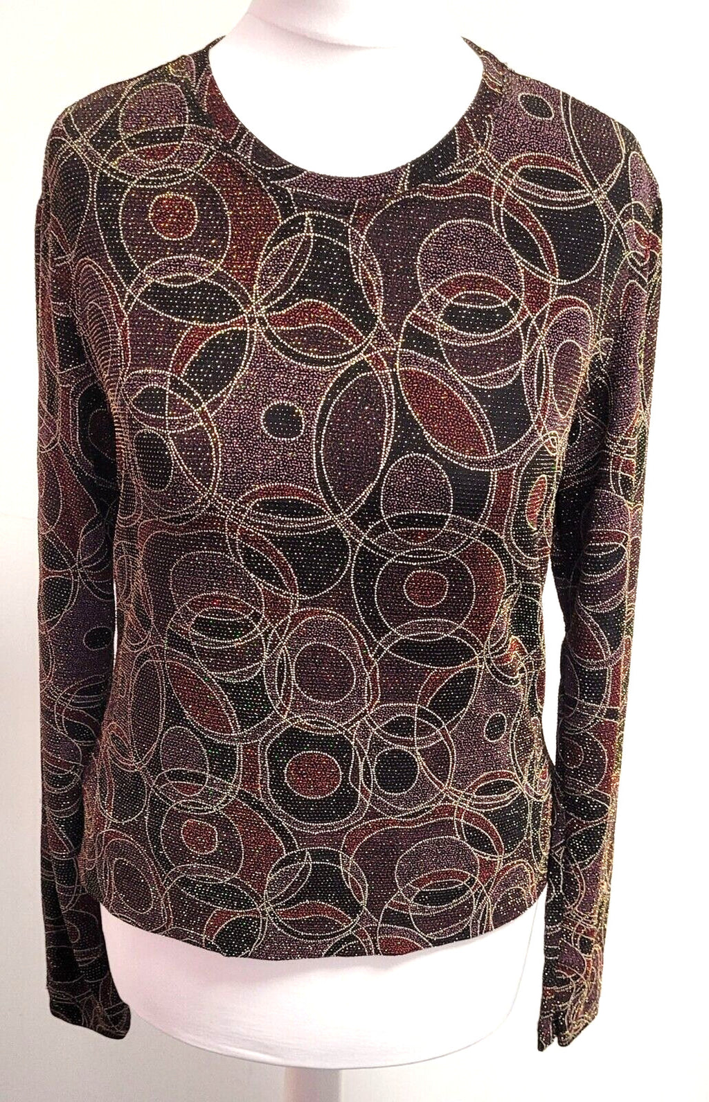 Chico's Design Top UK8/10 Multi Coloured Round Neck Long Sleeve Pre-Owned