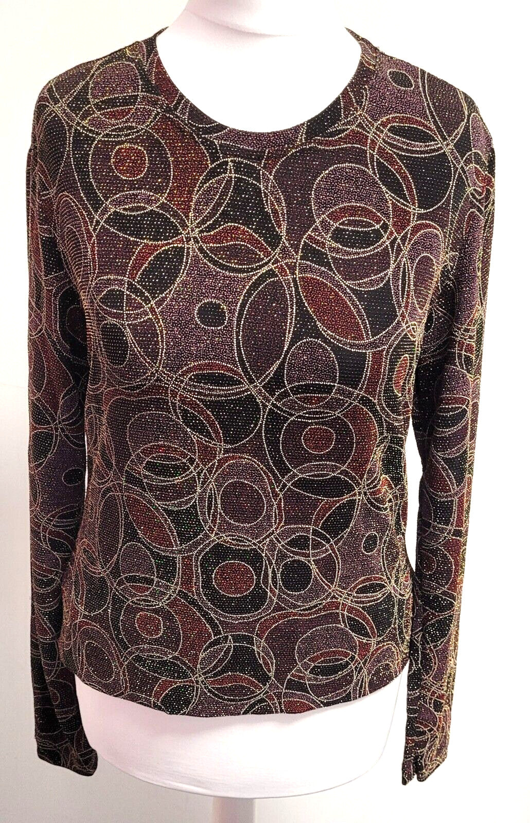 Chico's Design Top UK8/10 Multi Coloured Round Neck Long Sleeve Pre-Owned