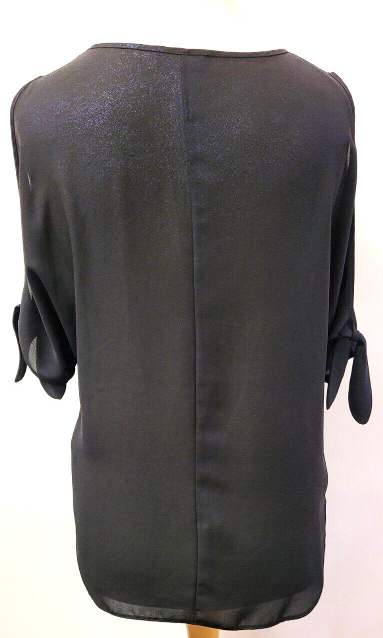 Blouse UK8 Black/Blue Sparkle Cold Shoulder Sleeves by Papaya Pre-Owned