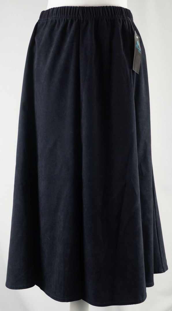 Monique Collection navy mini skirt with elasticated waistband, no patterns, 95% polyester.