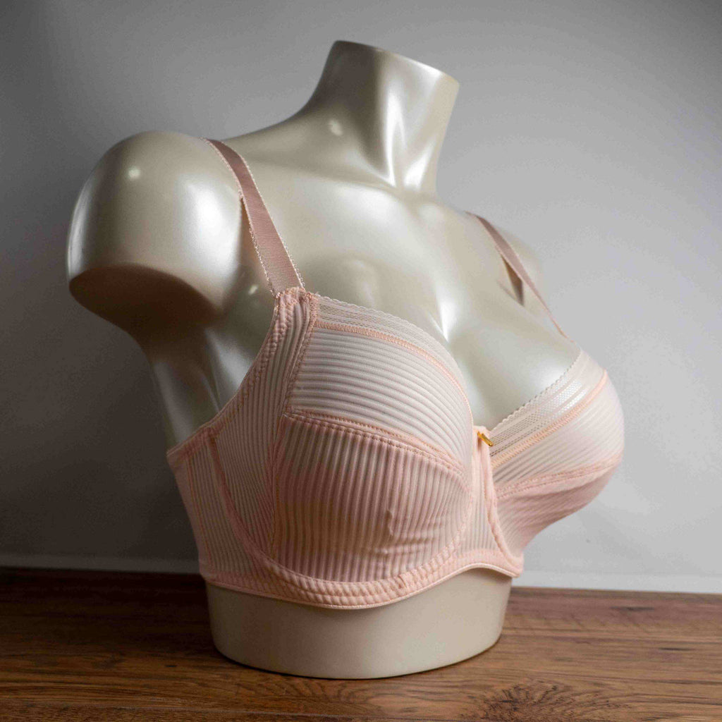 Fantasie apricot underwired soft cup bra with striped pattern and delicate trim.