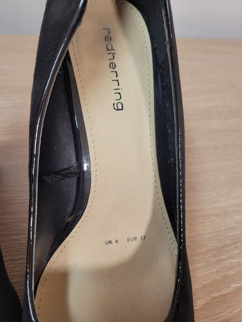 Red Herring Shoes UK4  Black Suede Court Round Toe 10cm Heel Height Pre-Owned