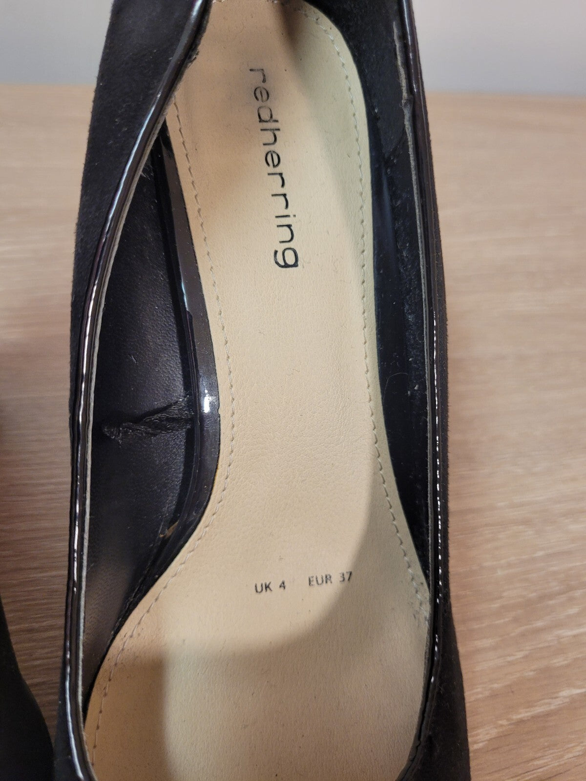 Red Herring Shoes UK4  Black Suede Court Round Toe 10cm Heel Height Pre-Owned