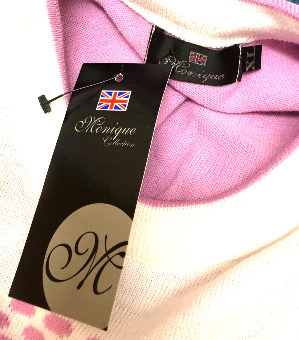 Womens Top XL Pink and White Round Neck Short Sleeve by Monique Collection BNWT