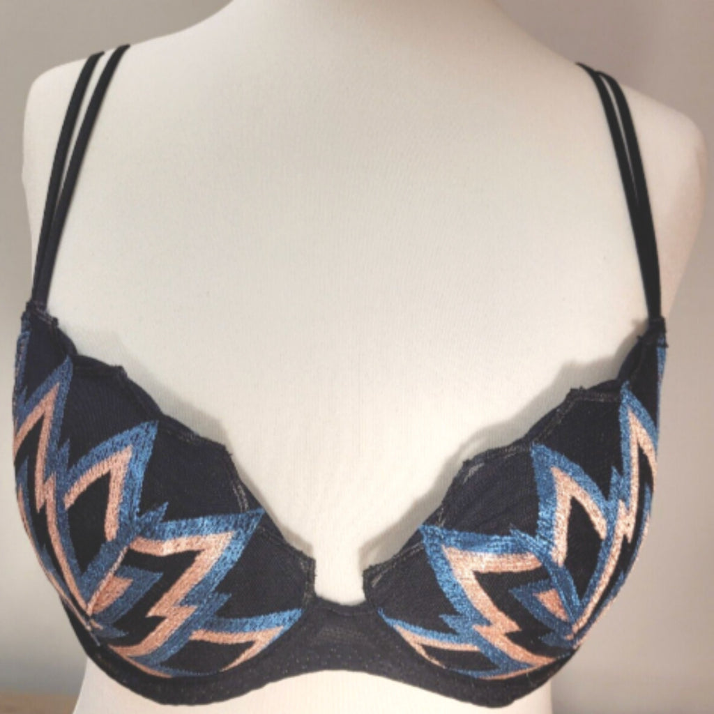 Louisa Bracq Black 32C Push Up Bra with Removable Pads NWT