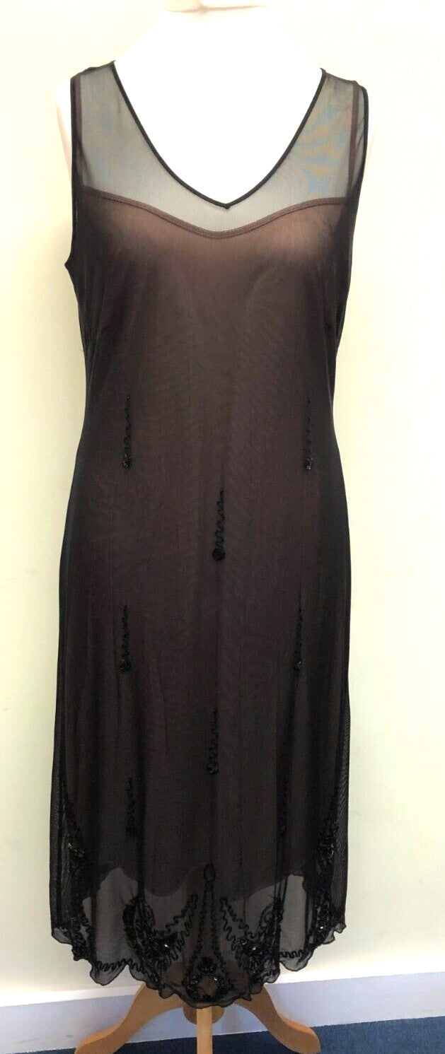Evening Dress UK16 Black Midi Sleeveless V-Neck Sequin/Bead Detailing by Coast