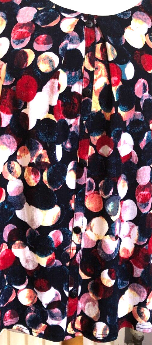 Womens Blouse UK18 Black Multi Collarless Round Neck Long Sleeve  BNWT