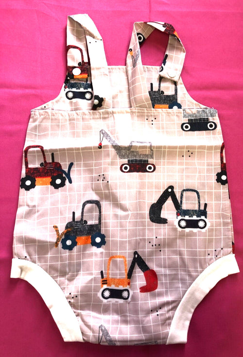 Baby Boy Romper 3-6 months Tractors and Diggers Bib and Brace Cotton Rich BNWT