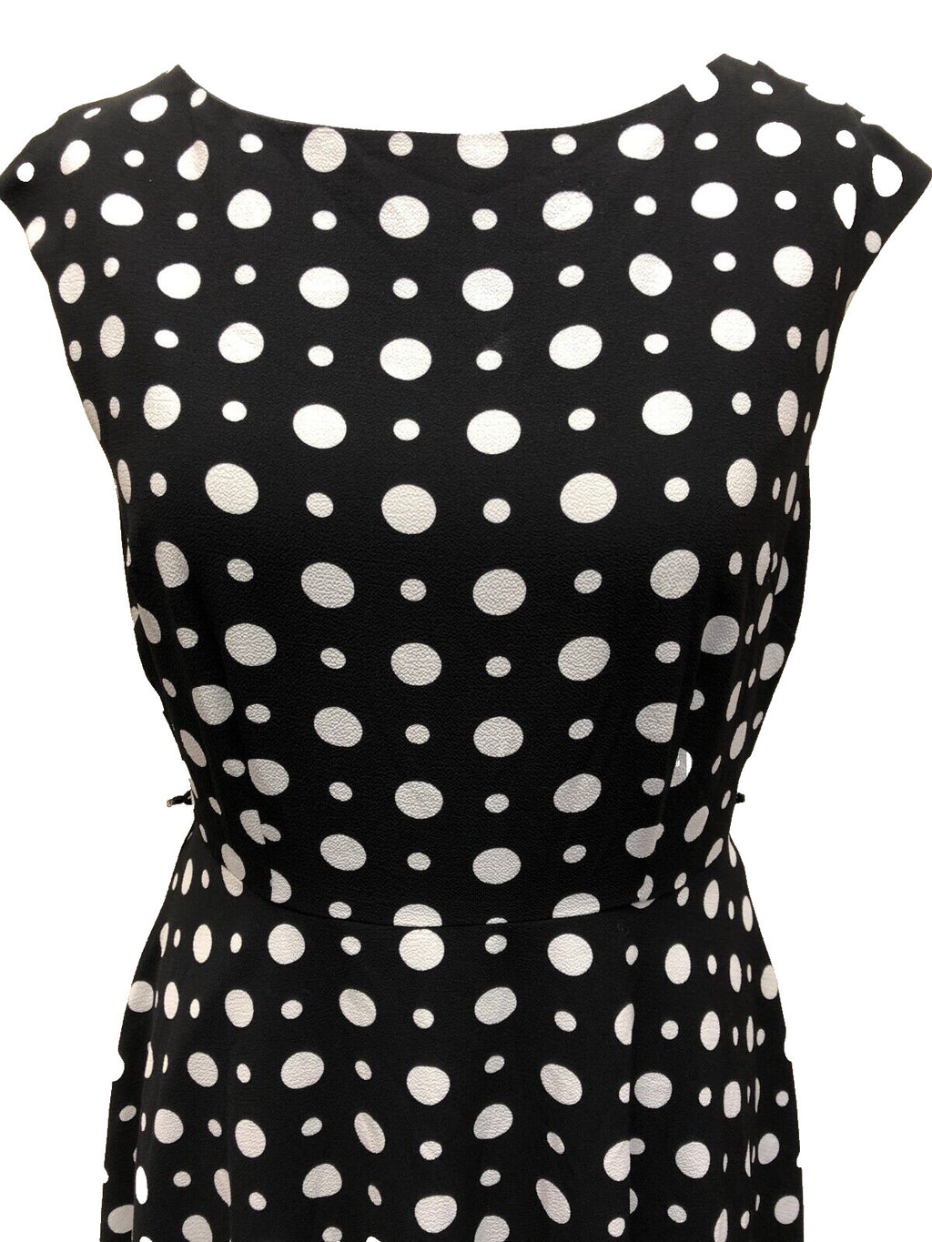 Wallis Dress UK12 Black/White Spot Fit and Flare Knee Length Sleeveless