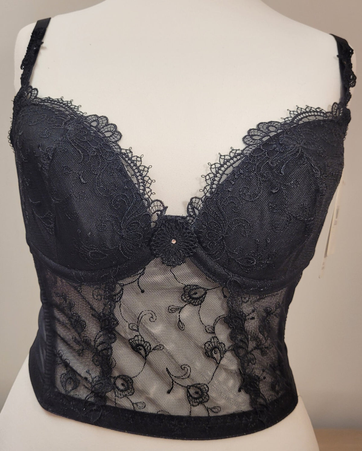 Wacoal Opulence Longline Lace Bra Small Black Underwired Padded BNWT
