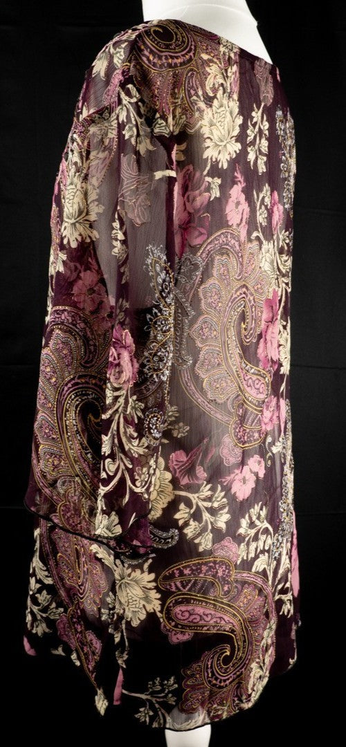 Rijiari purple semi-sheer floral top with beaded pattern and half sleeves.