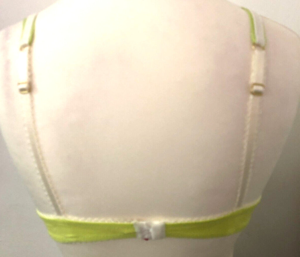 Bonbon Bra 34B Green/White Plunge Underwired Padded New With Tags