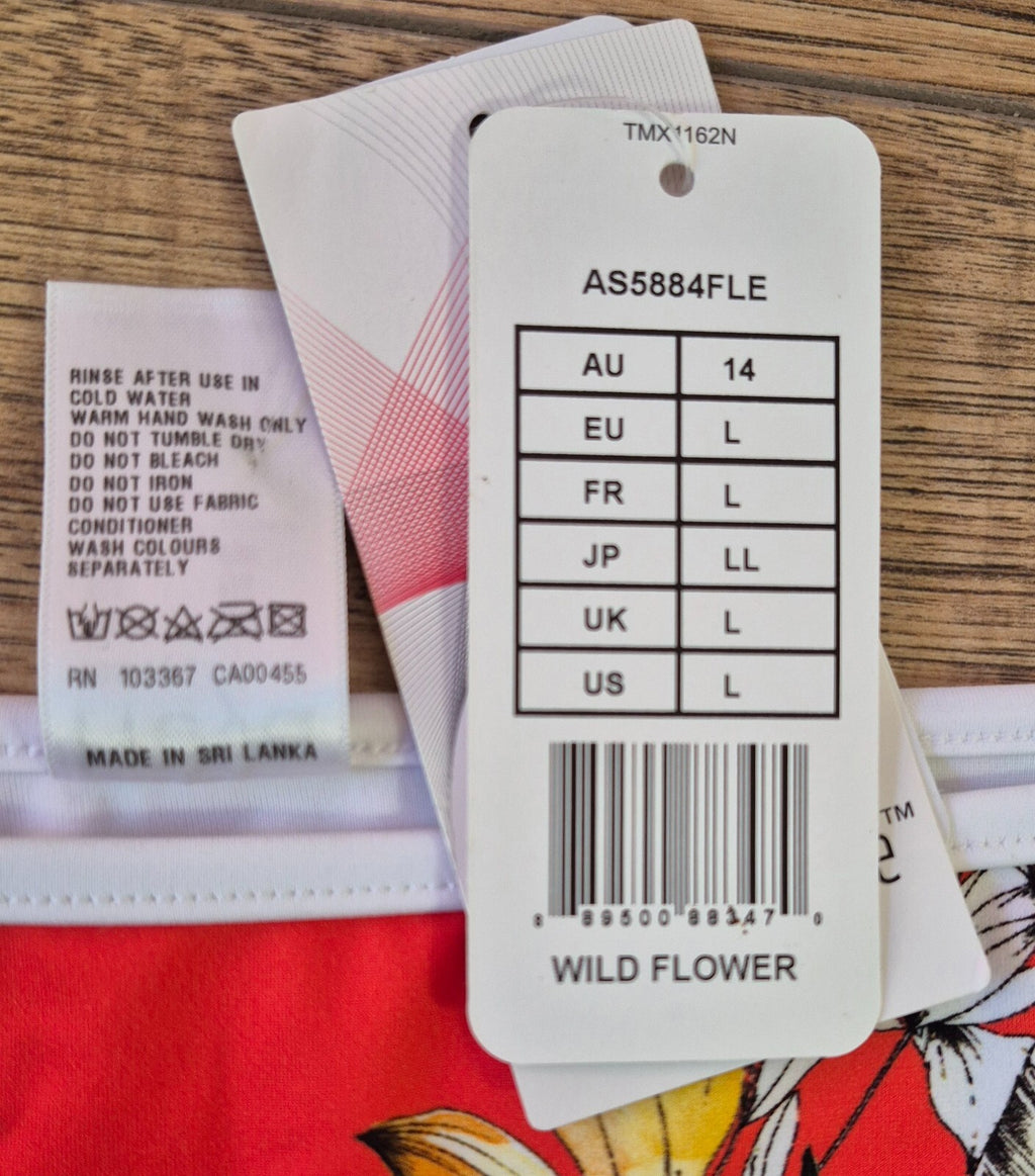 Freya 'Wild Flower' Bikini Bottoms Red/Multi Size L NWT