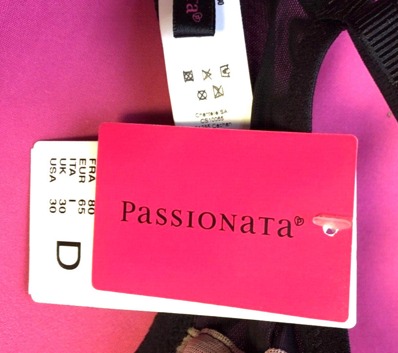 Passionata Bra 30D Black/Nude Padded Plunge Underwired BNWT