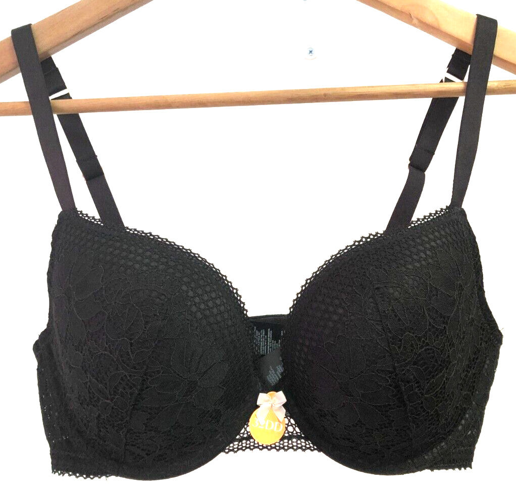 Debenhams Bra 32DD Black Underwired Padded Ruby Lace Plunge BNWT