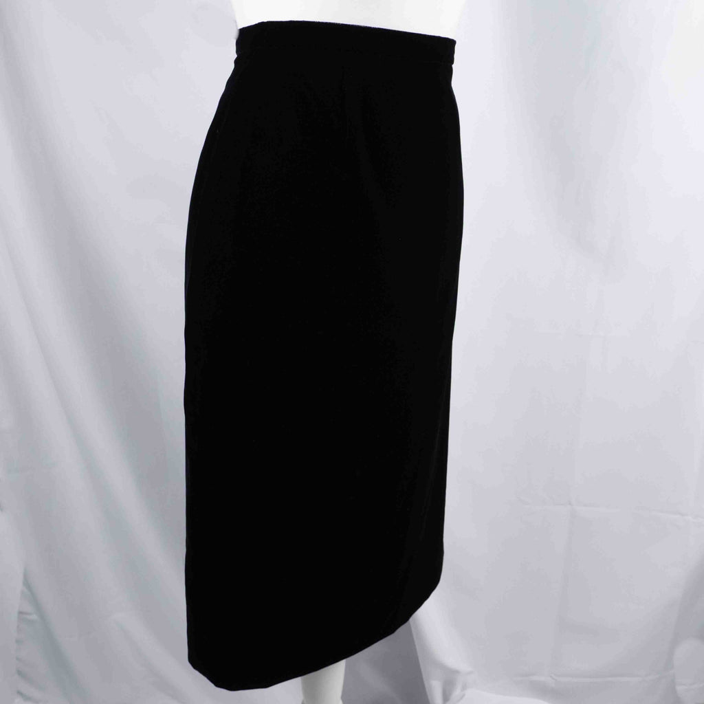 Marks & Spencer black velvet pencil skirt UK 12, back zip closure, fully lined.