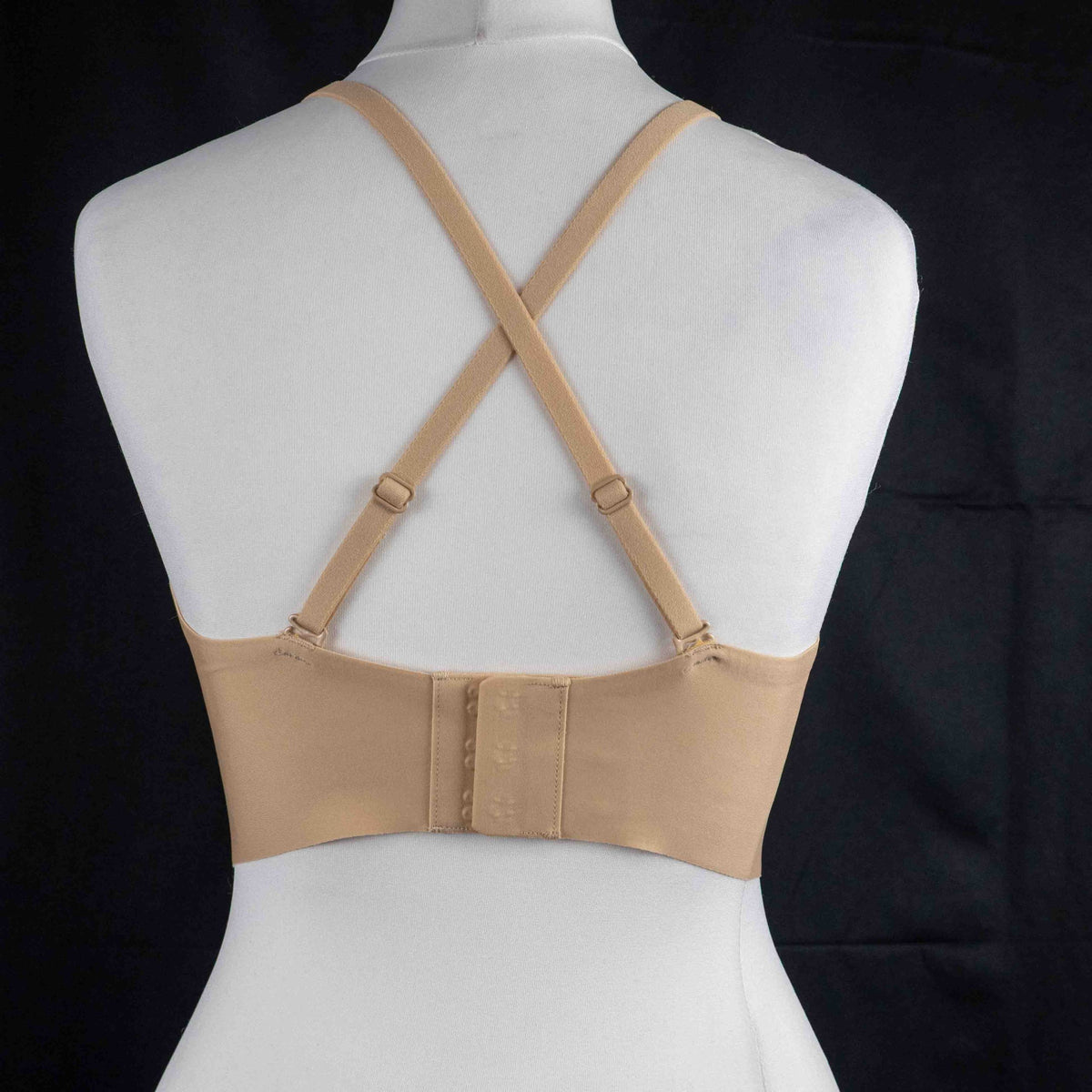 Celeste D'Or beige multiway bra with smooth moulded cups and hook and eye closure.