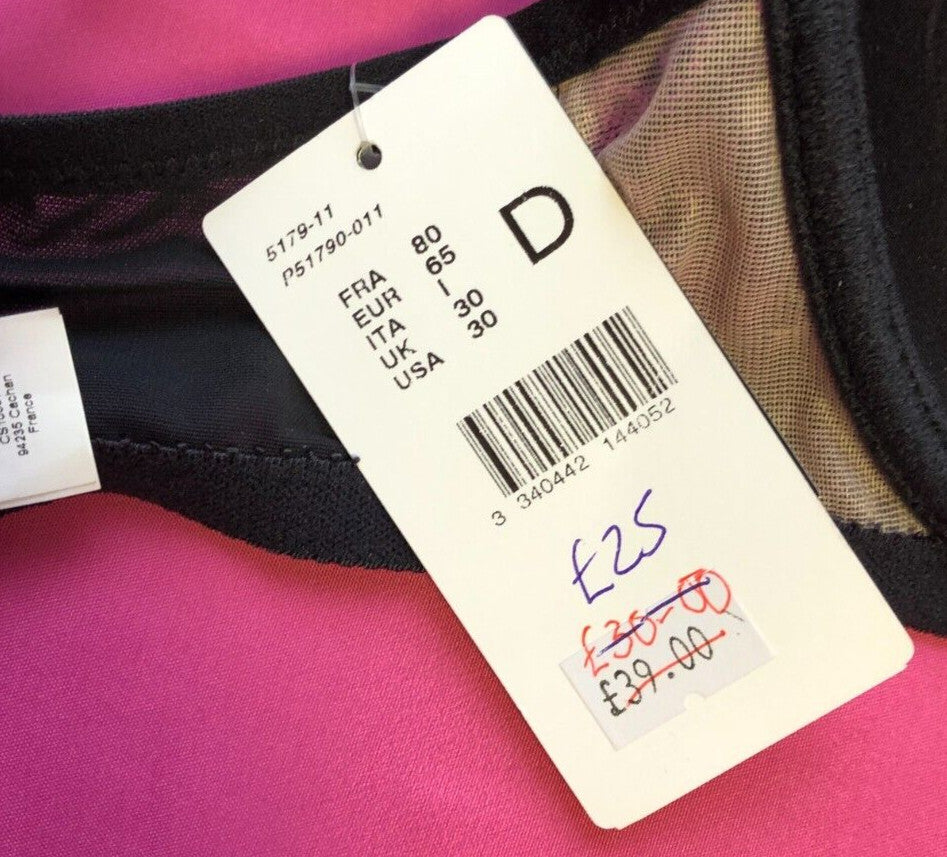 Passionata Bra 30D Black/Nude Padded Plunge Underwired BNWT