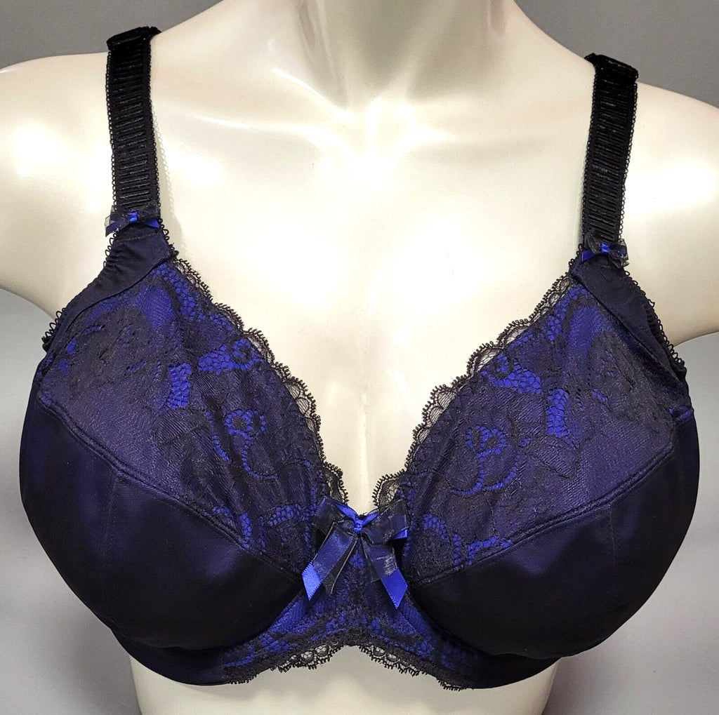 ELOMI Bra 42DD Black/Violet Plunge Underwired Non Padded Anushka EL4061 BNWT