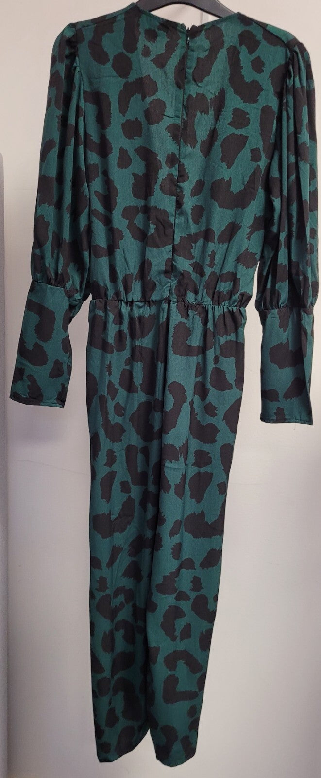 AX Jumpsuit UK12 Green/Black Animal Print Plunge Front Pre-Owned