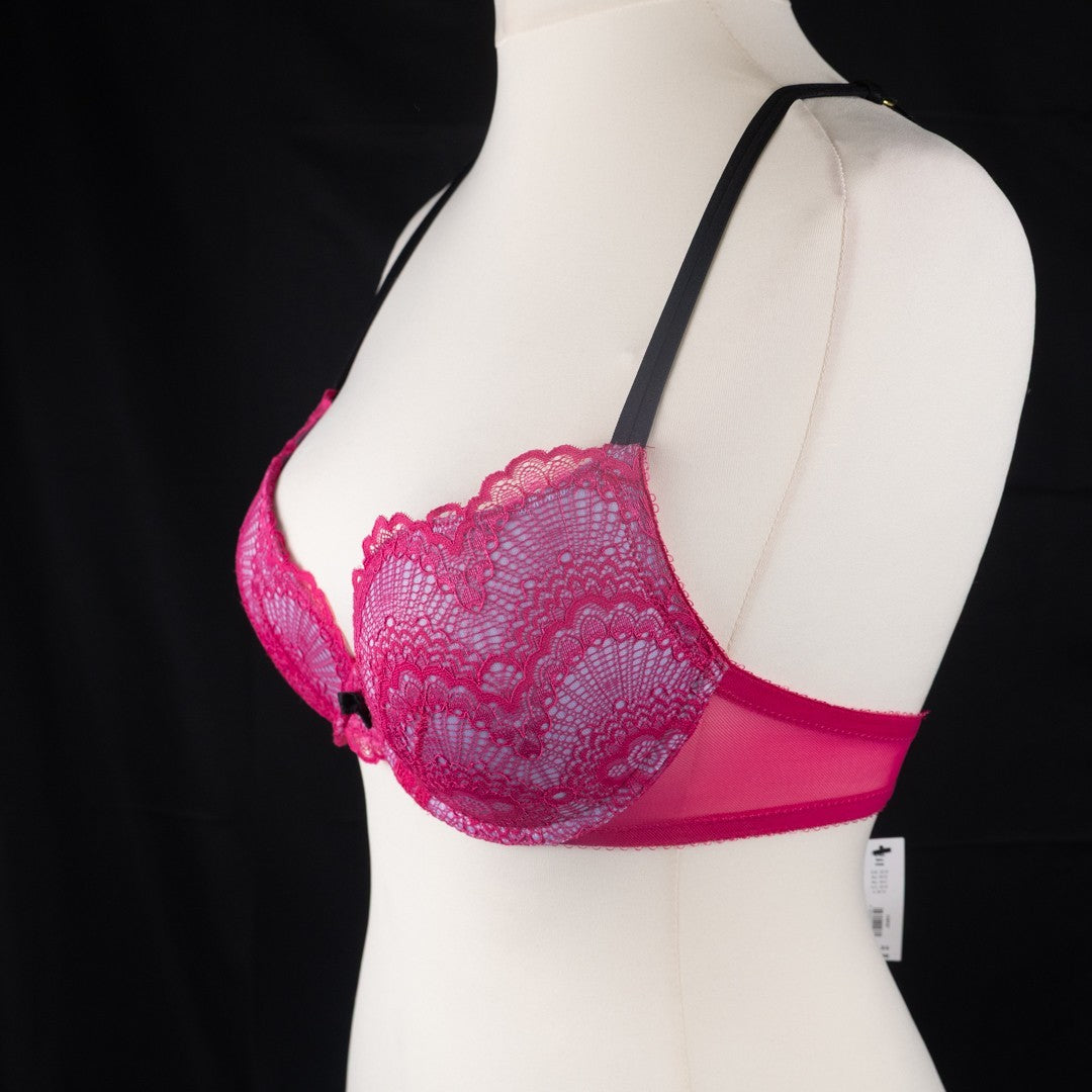 Knickerbox Bra 32D Pink and Black Padded Plunge Kyra by Ann Summers NWT