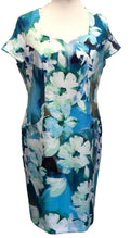 Dress UK16 Blue/Turquoise Floral Print Knee Length Short Sleeve by Nightingales