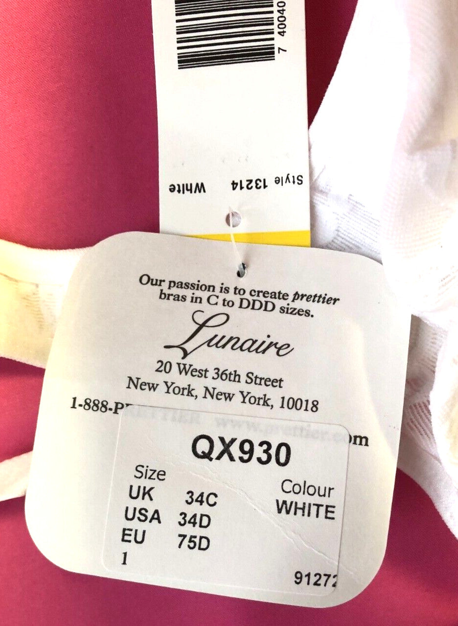 Bra 34C White Non-Wired Non Padded Soft Cup Comfort Straps QX930 by Lunaire BNWT