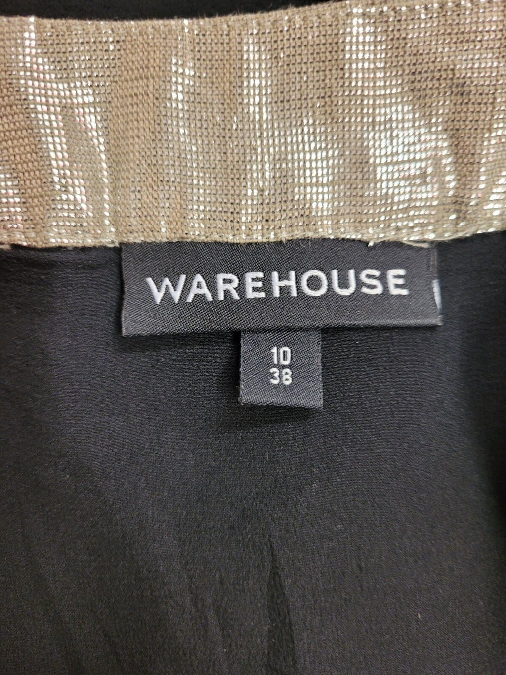 Warehouse Blouse UK10 Black/Silver Scoop Neck Line Sheer Short Sleeve Pre-Owned