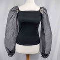 New Look black ribbed top with sheer balloon sleeves, brand new with tags.