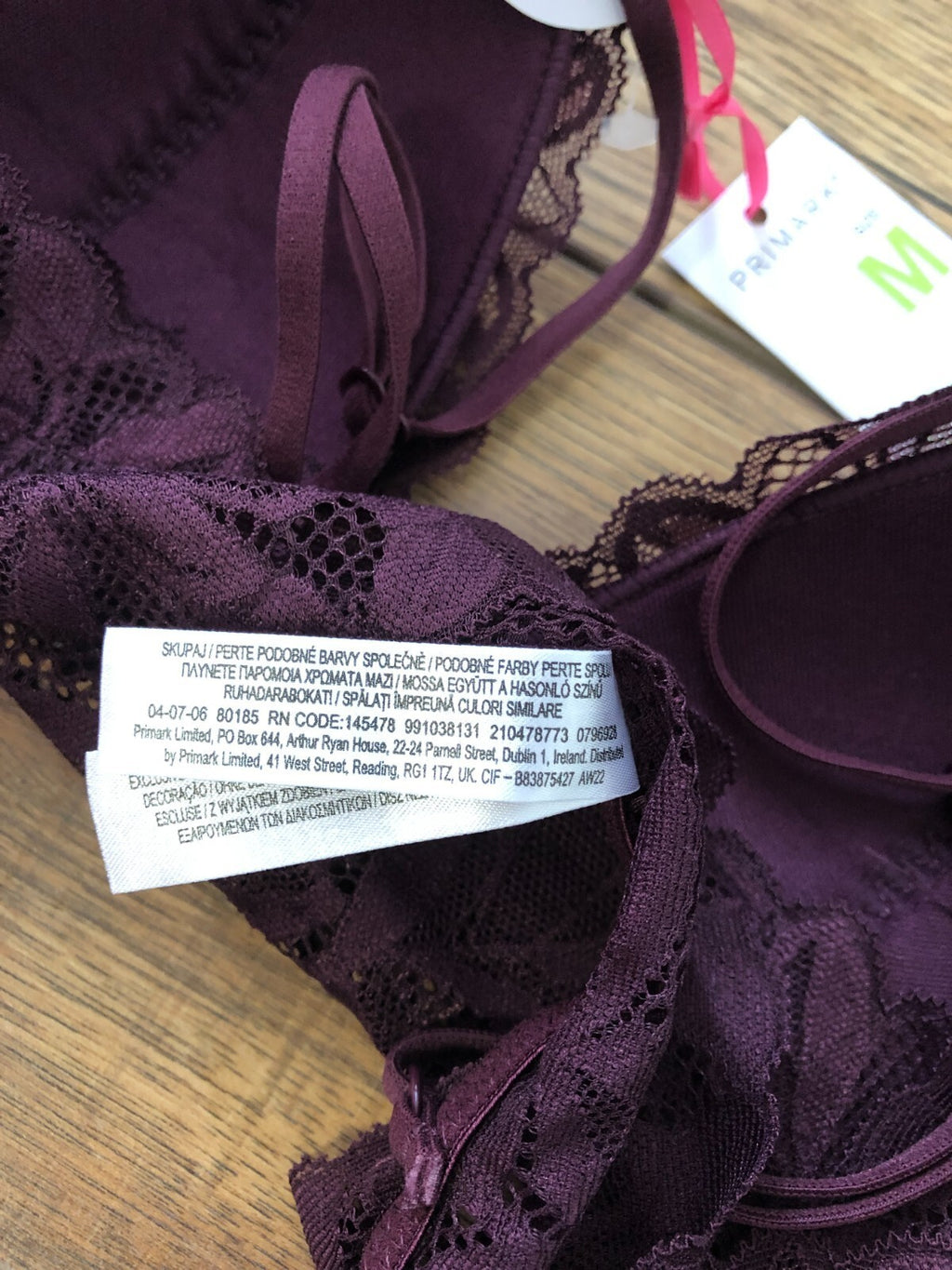 Primark purple bra lightly padded with all-over lace detail and non-wired design.