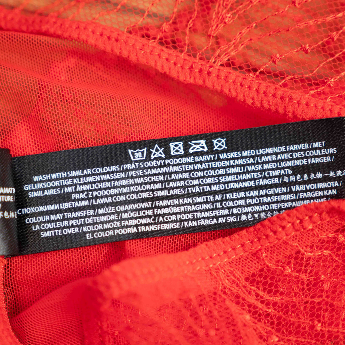 Bluebella red lace briefs with delicate detailing and size UK 8 tag.