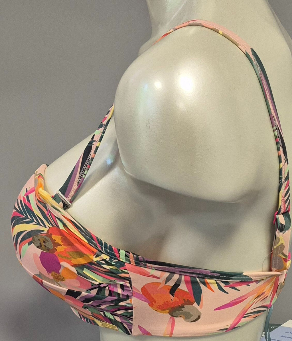 Panache 'Paradise' Bandeau Bikini Top Pink/Multi 30E NWT