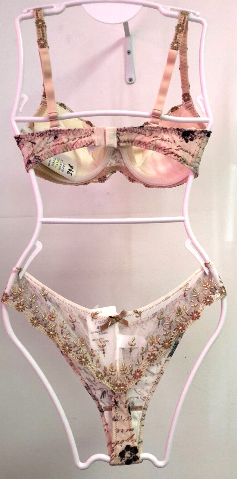 Corin Bra and Thong Set 34B Thong Medium White/Brown/Black Removable Pads BNWT
