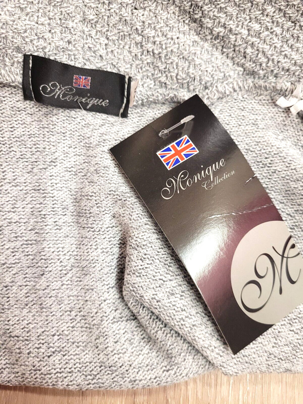 Womens Cardigan UK M/L Grey by Monique Open Front Pockets New with Tags